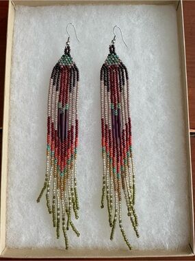 Beaded Tassel Shoulder Duster Earrings, handcrafted